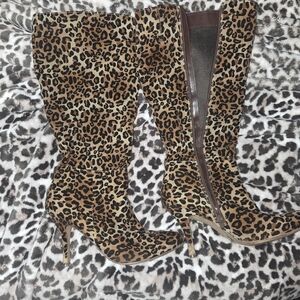 Leopard Print Knee-High Women's Boots